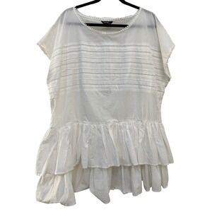 George Plus Womans Tiered Ruffle Pom Pom Trim Top Size 2X Coquette Feminine Work